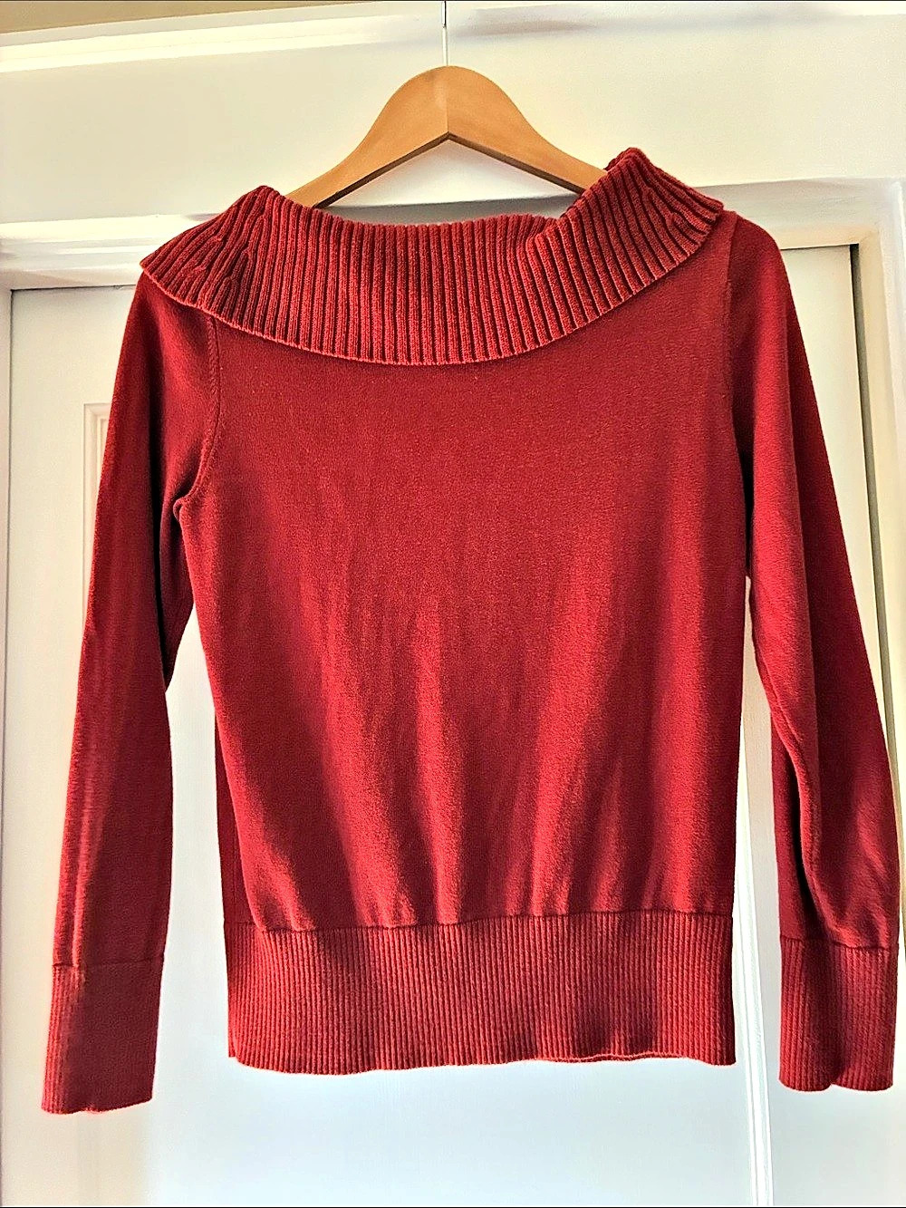 Ann Taylor Cotton Ribbed Neck Sweater in Red Size Medium
